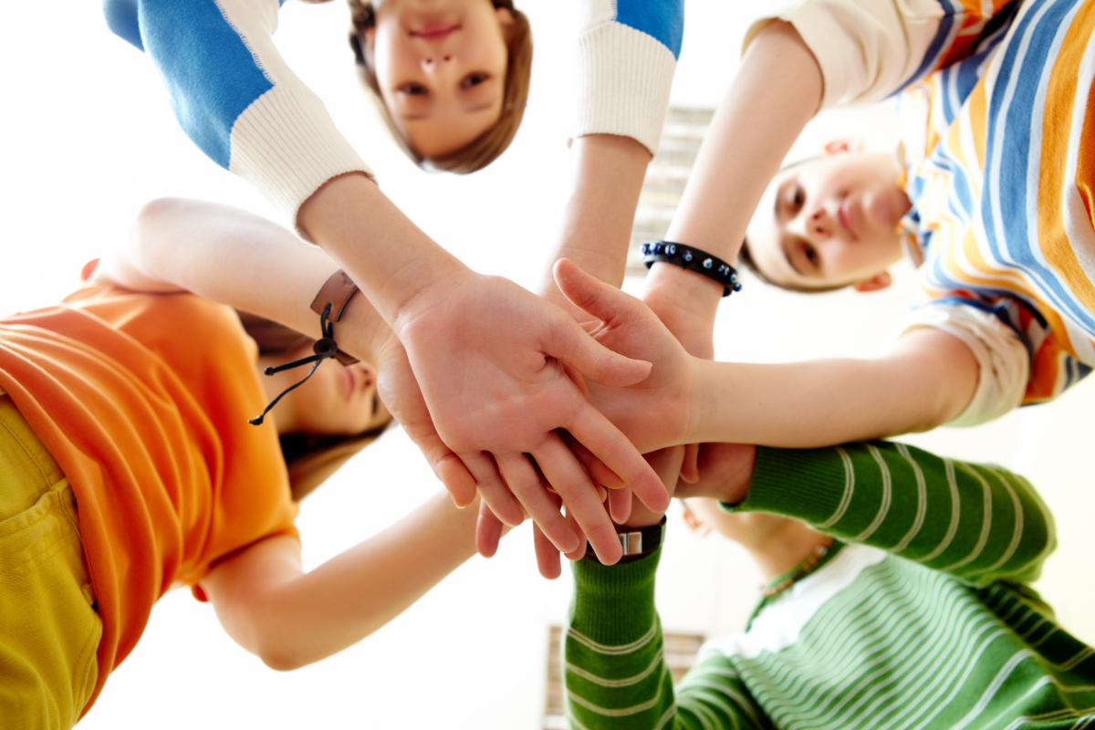 Pile of hands of friends